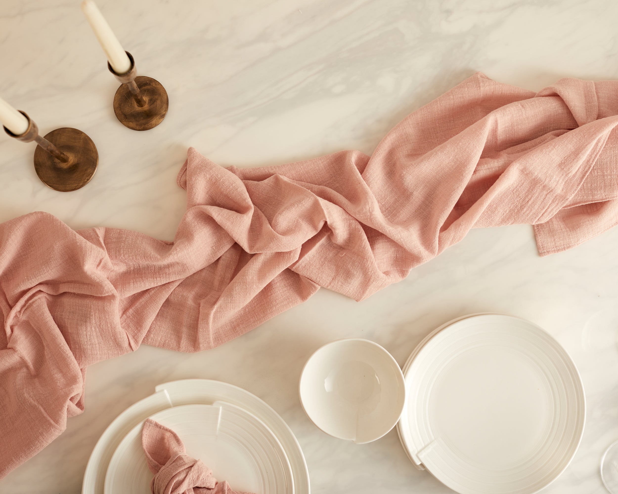 Cotton Gauze Rustic Table Runner in pink from What a Host Home Decor